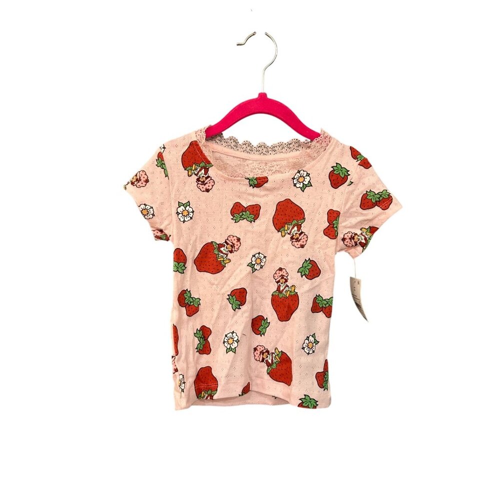 NEW Girls' XS Strawberry Shortcake Pointelle Lace Short Sleeve Top Pink
